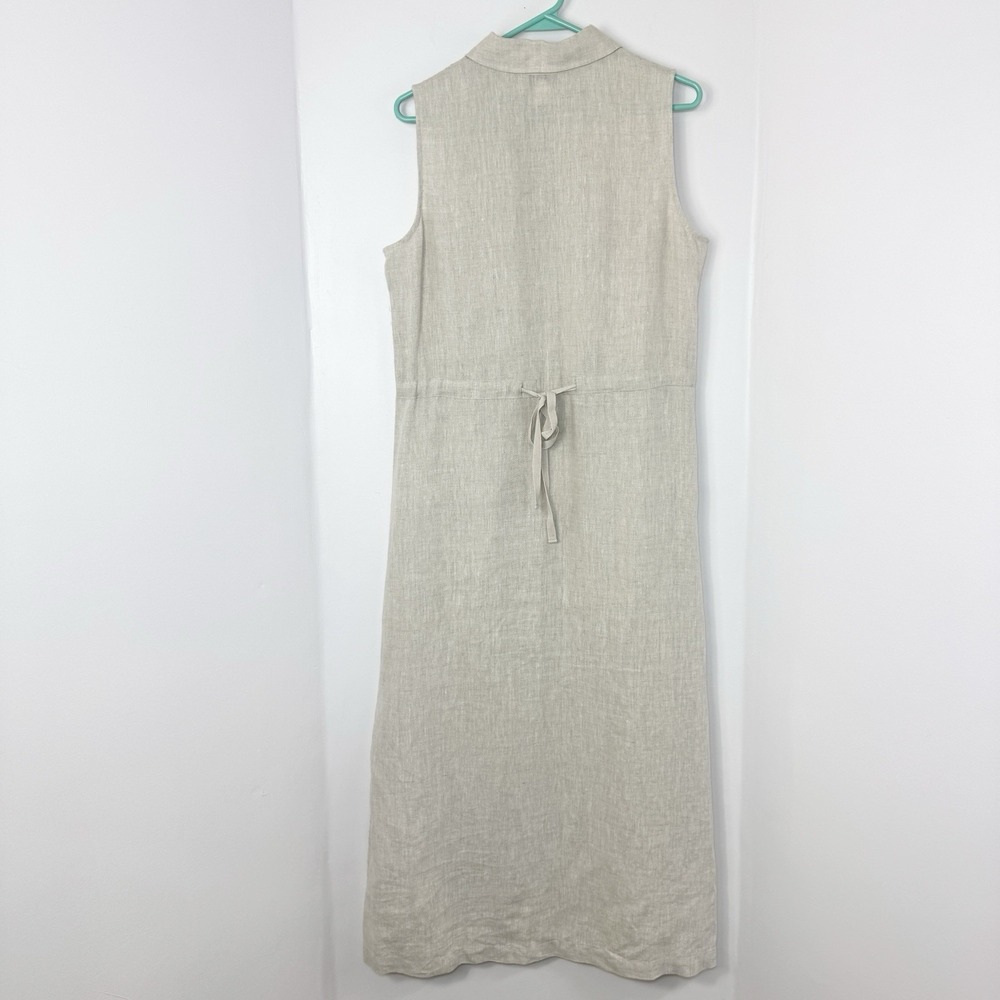 Vintage 100% Linen Maxi Shirt Dress M Sleeveless Minimalist Button Front Neutral - Picture 5 of 13